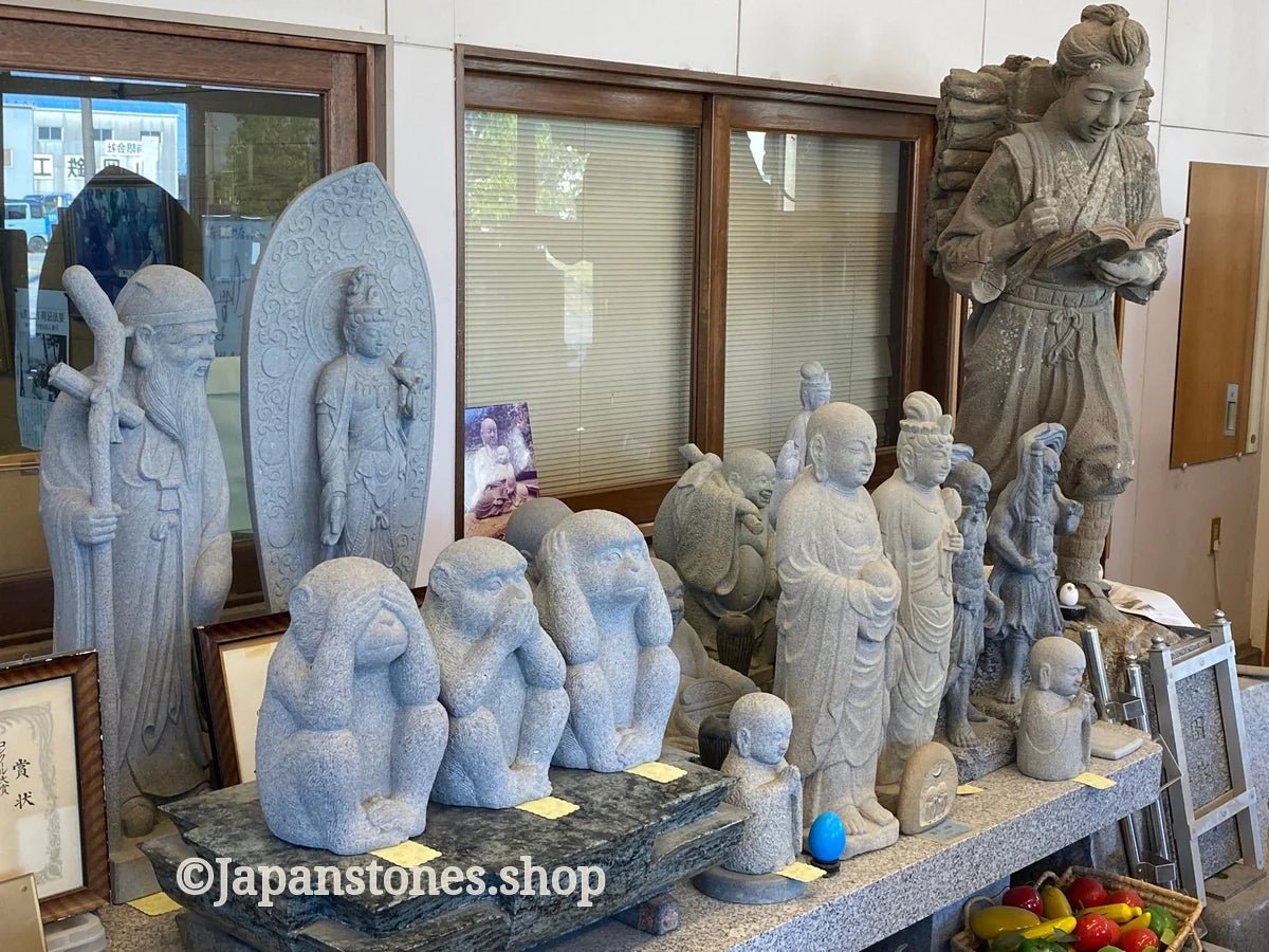 Budai Seven Lucky Gods Jizo Granite Stone Sculpture Handmade Japanese Garden — product photo 28 of 29