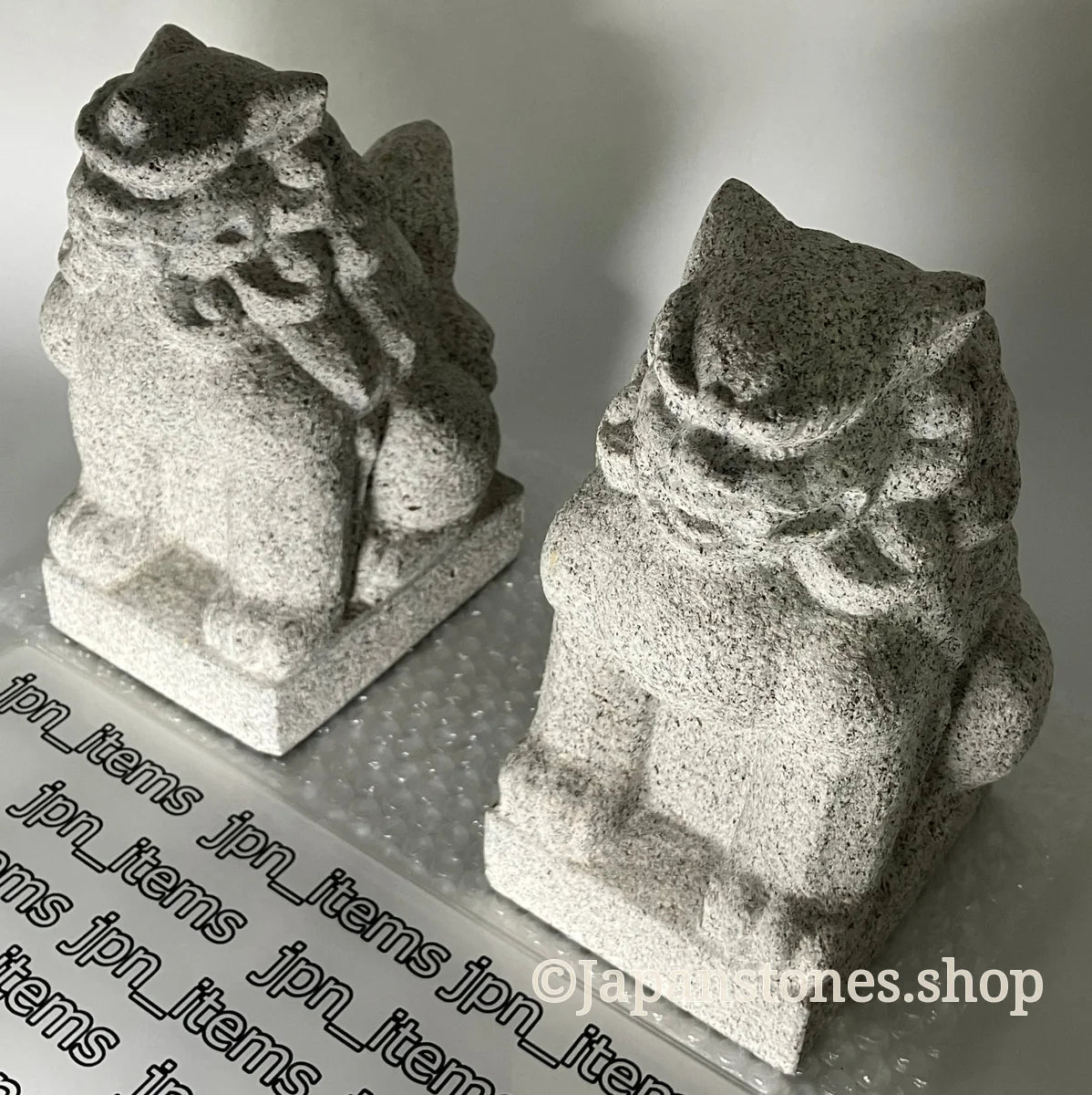 Komainu Set Statue Granite Gray Stone Sculpture Shrine Handmade Japanese Garden — product photo 23 of 36