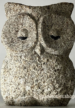 Sleeping Owl Statue Granite Aji Rust Stone Sculpture Handmade Japanese Garden
