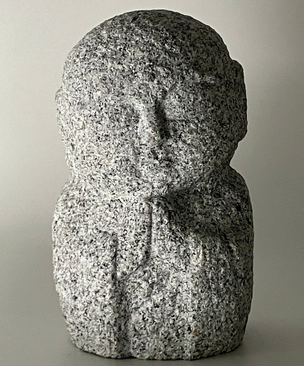 Gray Gassho Jizo Statue Aji Granite Stone Sculpture Handmade Japanese