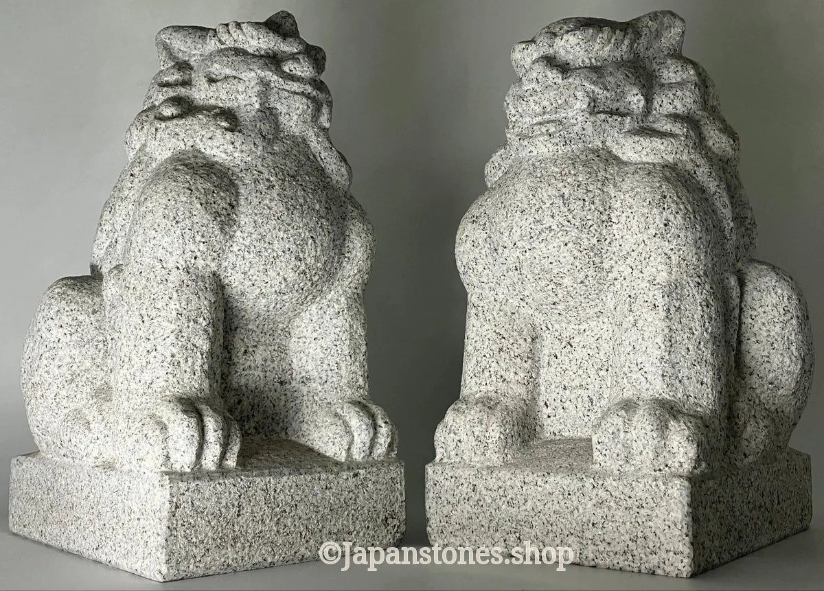 Komainu Set Statue Granite Gray Stone Sculpture Shrine Handmade Japanese Garden — product photo 19 of 36