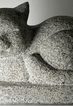 Small Sleeping Cat Statue Granite Stone Sculpture Handmade Japanese Garden