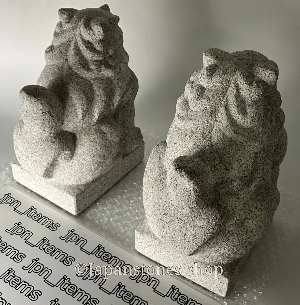 Komainu Set Statue Granite Gray Stone Sculpture Shrine Handmade Japanese Garden — product photo 24 of 36