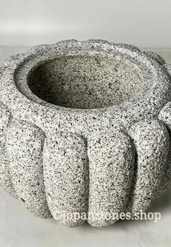 Kiku-Shaped Chozubachi Small Granite Stone Water Bowl Japanese Garden