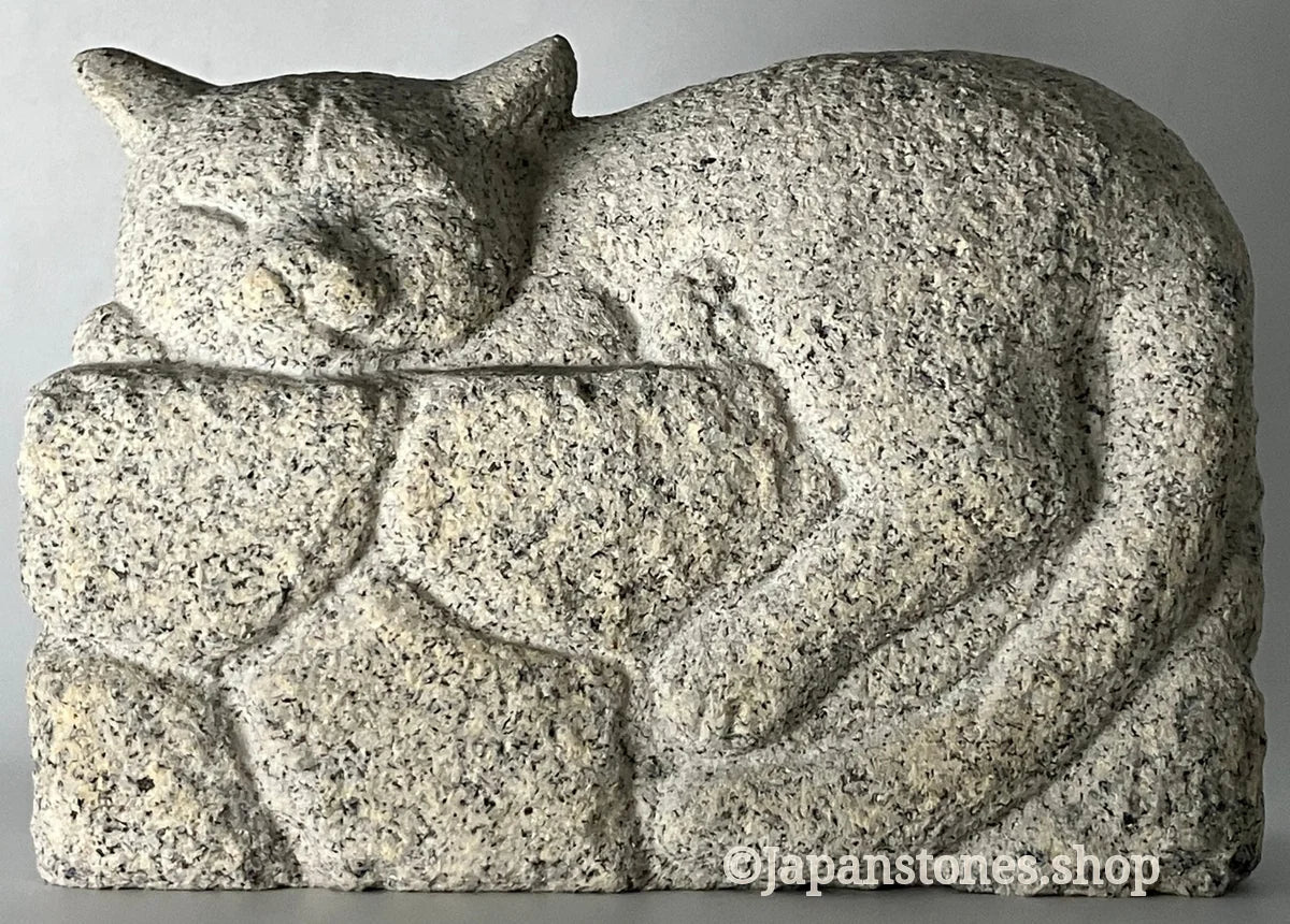 Sleeping Cat Kitten Statue Granite Stone Sculpture Handmade Japanese Garden — product photo 1 of 31