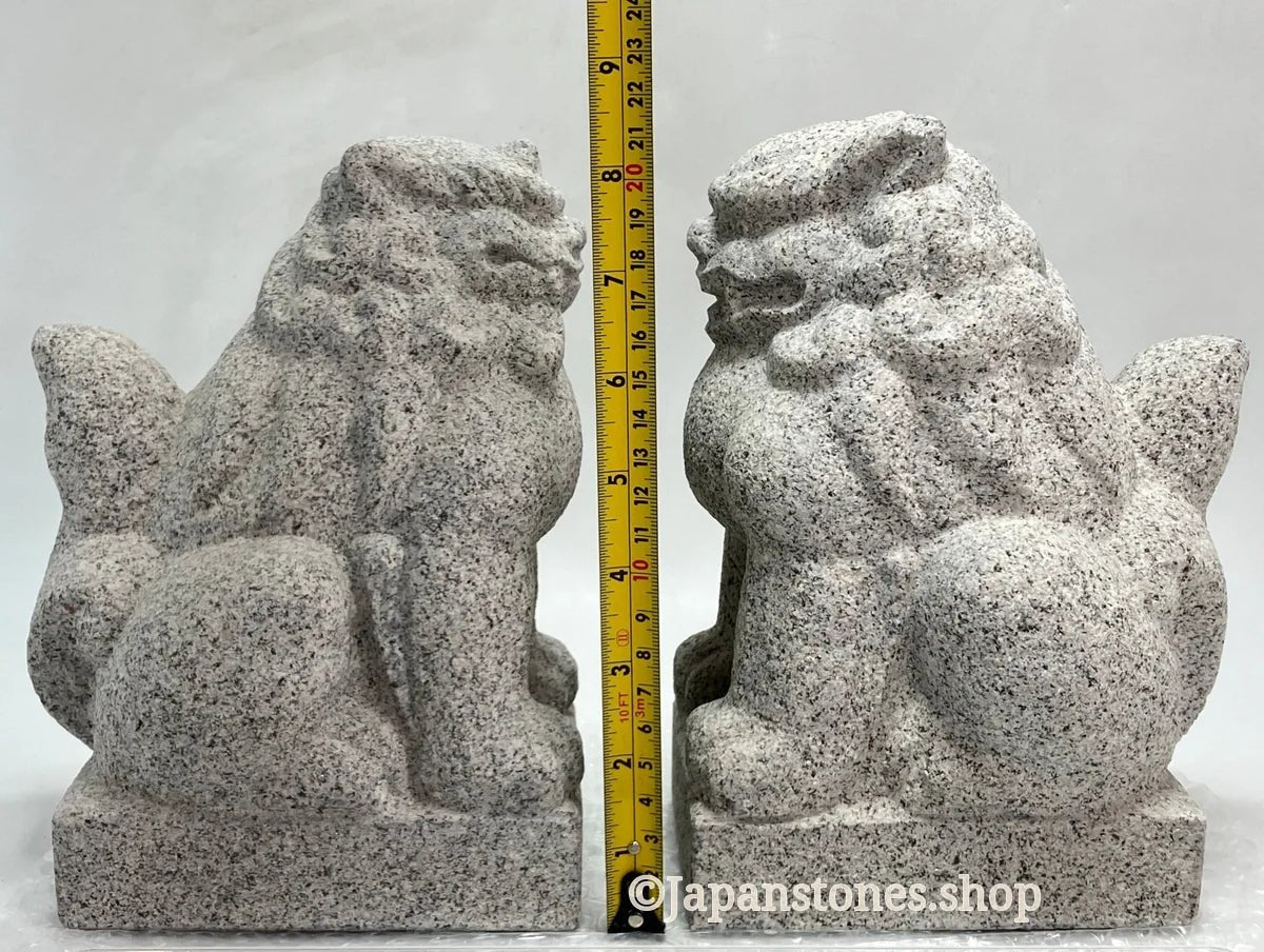 Komainu Set Statue Granite Gray Stone Sculpture Shrine Handmade Japanese Garden — product photo 4 of 36