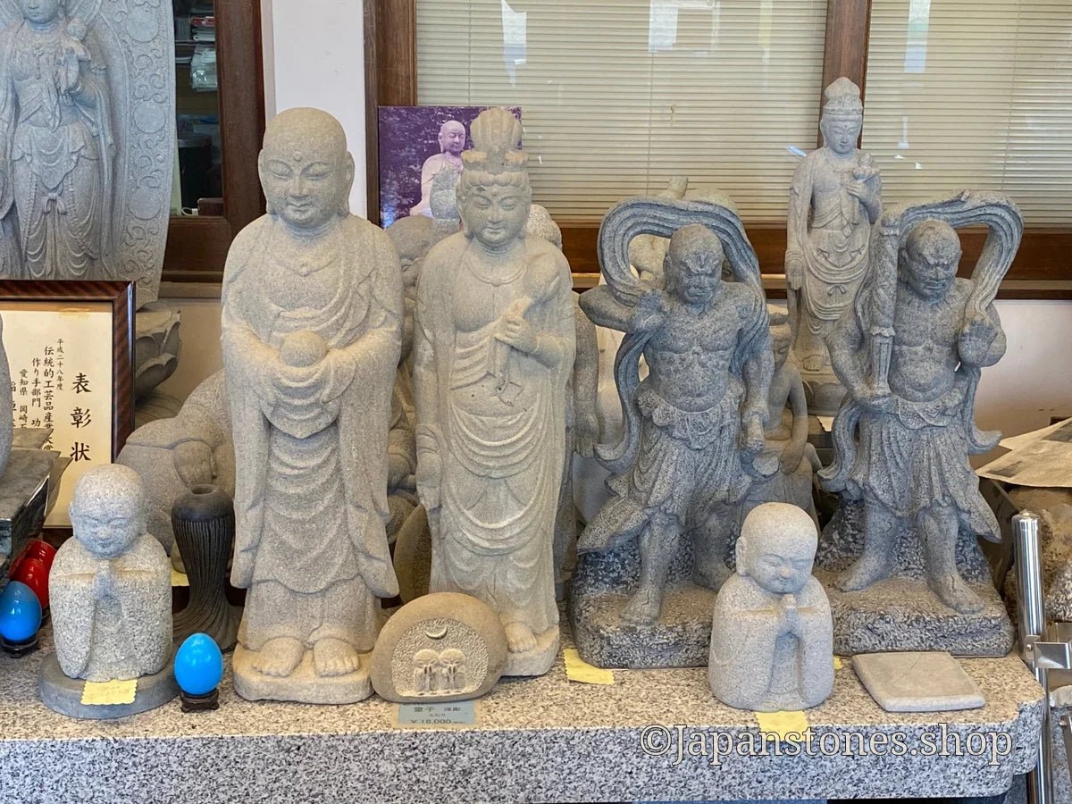 Budai Seven Lucky Gods Jizo Granite Stone Sculpture Handmade Japanese Garden — product photo 24 of 29