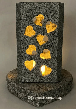 Handmade Granite Stone Lantern Heart Cutouts Japanese Stone Art for Candle LED