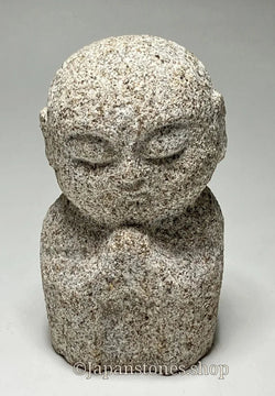 Gassho Jizo Statue Granite Aji Rust Stone Sculpture Handmade Japanese