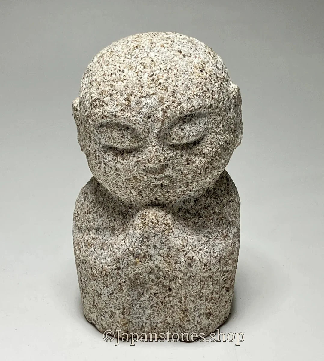 Gassho Jizo Statue Granite Aji Rust Stone Sculpture Handmade Japanese — product photo 1 of 19