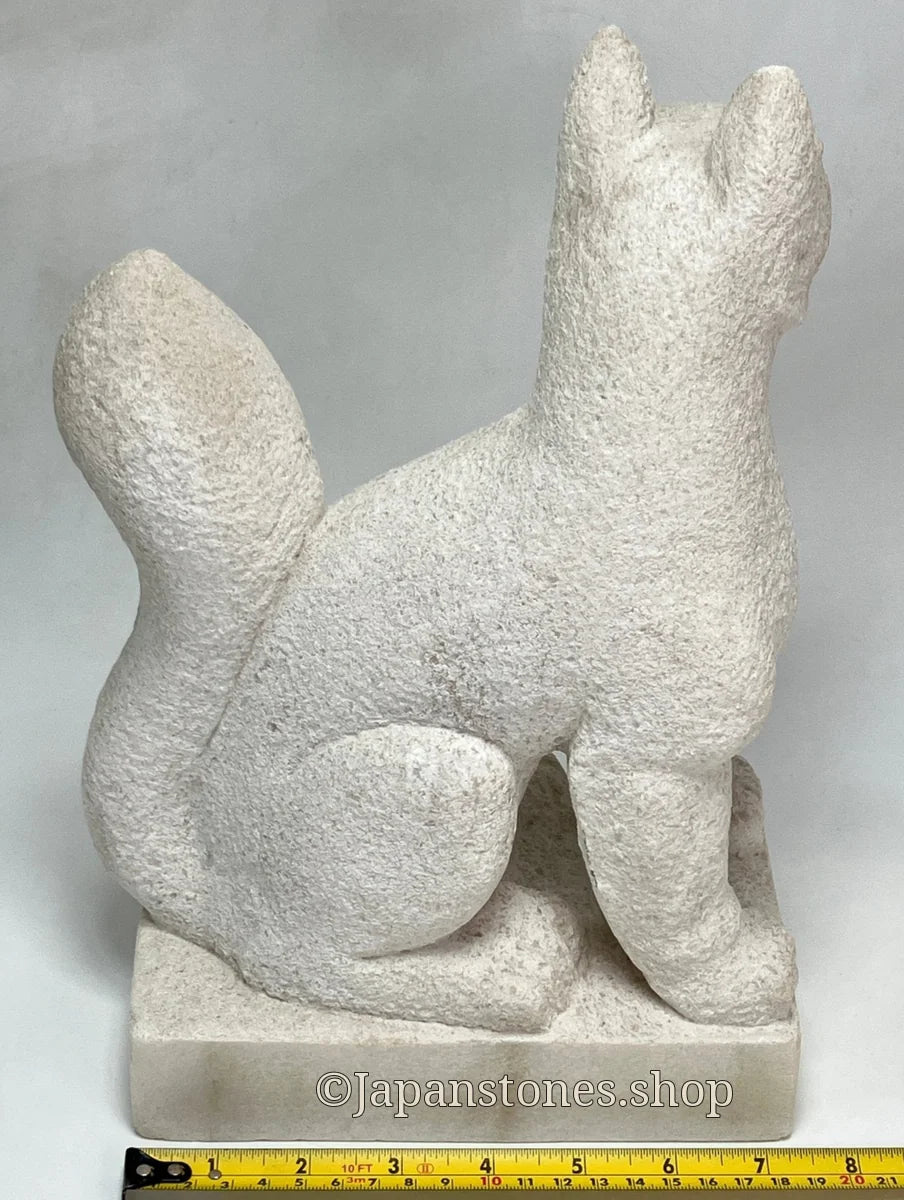 White fox Inari statue, Japanese kitsune guardian, Italian marble, front view — photo 5 of 25