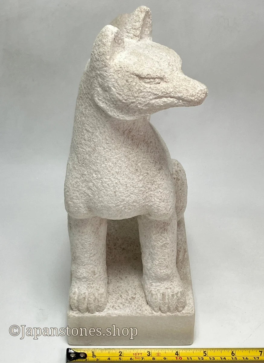 White fox Inari statue, Japanese kitsune guardian, Italian marble, front view — photo 7 of 25