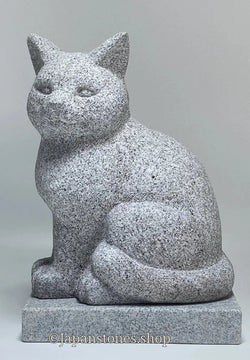 Hand-Carved Japanese Granite Sitting Cat Statue | Hanazawa Kome Stone