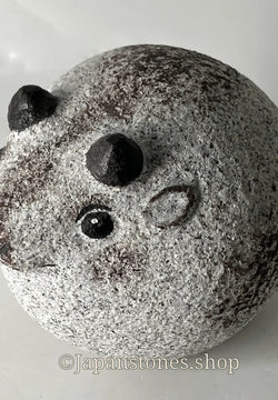 Small Gray White Cow Granite Stone Sculpture Handmade Japan