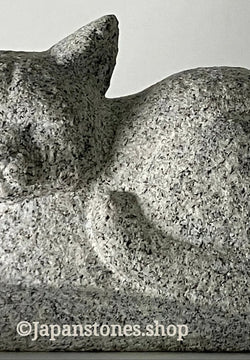 Miniature Sleeping Cat Statue Granite Stone Sculpture Handmade Japanese Garden