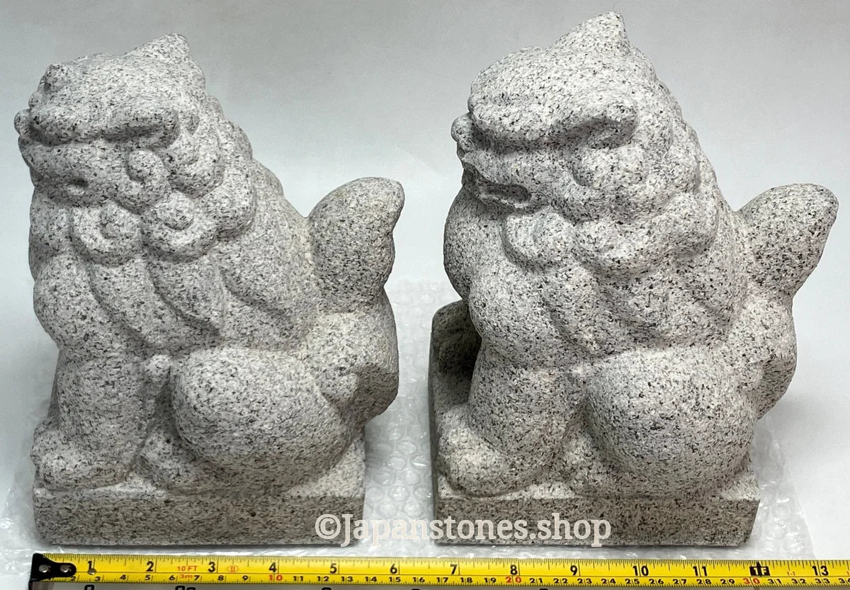 Komainu Set Statue Granite Gray Stone Sculpture Shrine Handmade Japanese Garden — product photo 8 of 36