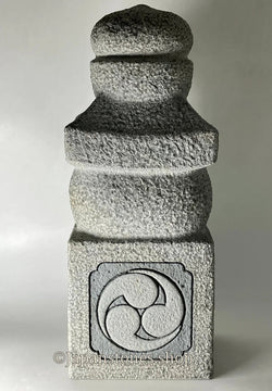 Gorinto Medium Andesite Gray Stone Three waves emblem Japanese Garden Statue