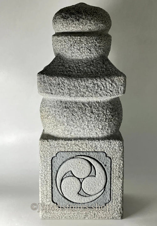 Gorinto Medium Andesite Gray Stone Three waves emblem Japanese Garden Statue