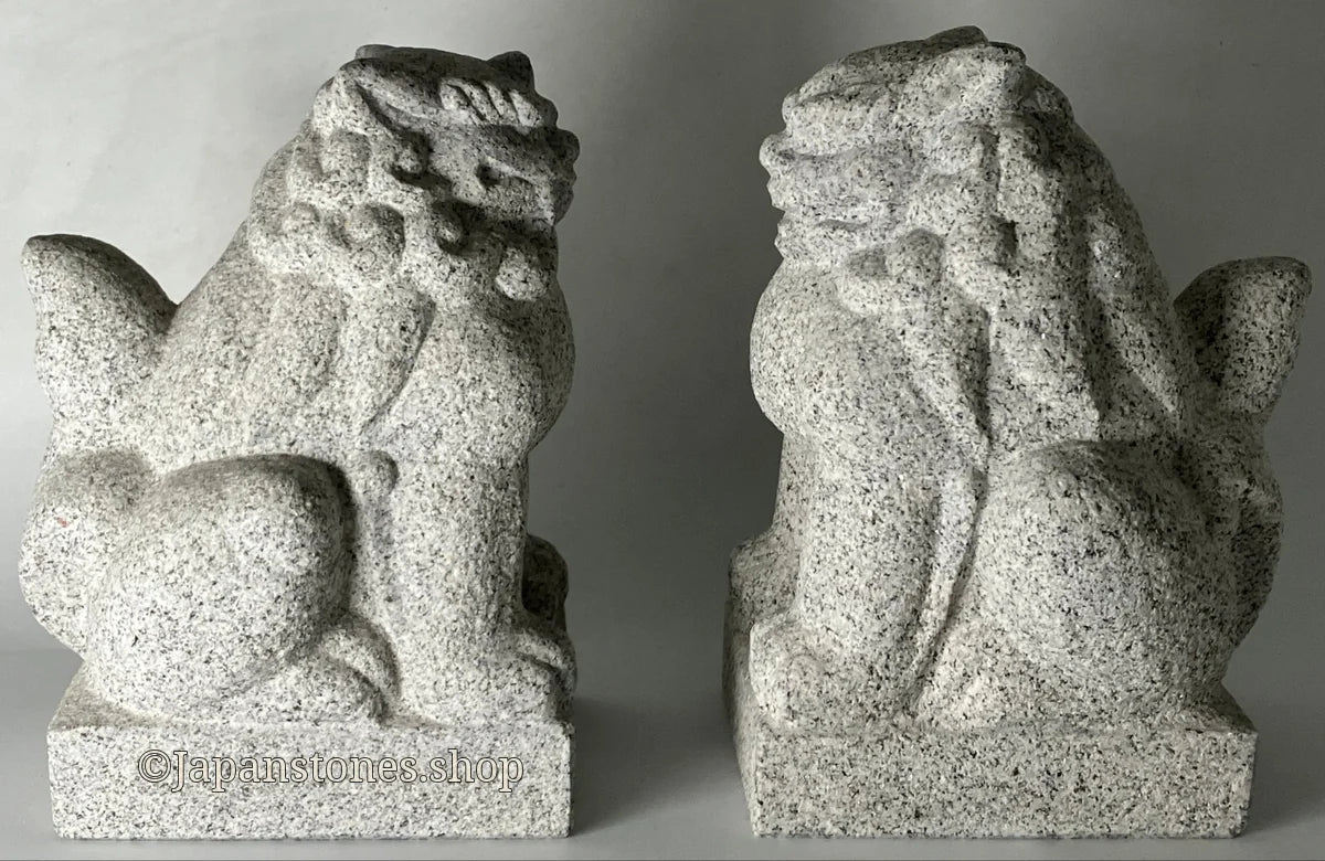 Komainu Set Statue Granite Gray Stone Sculpture Shrine Handmade Japanese Garden — product photo 21 of 36