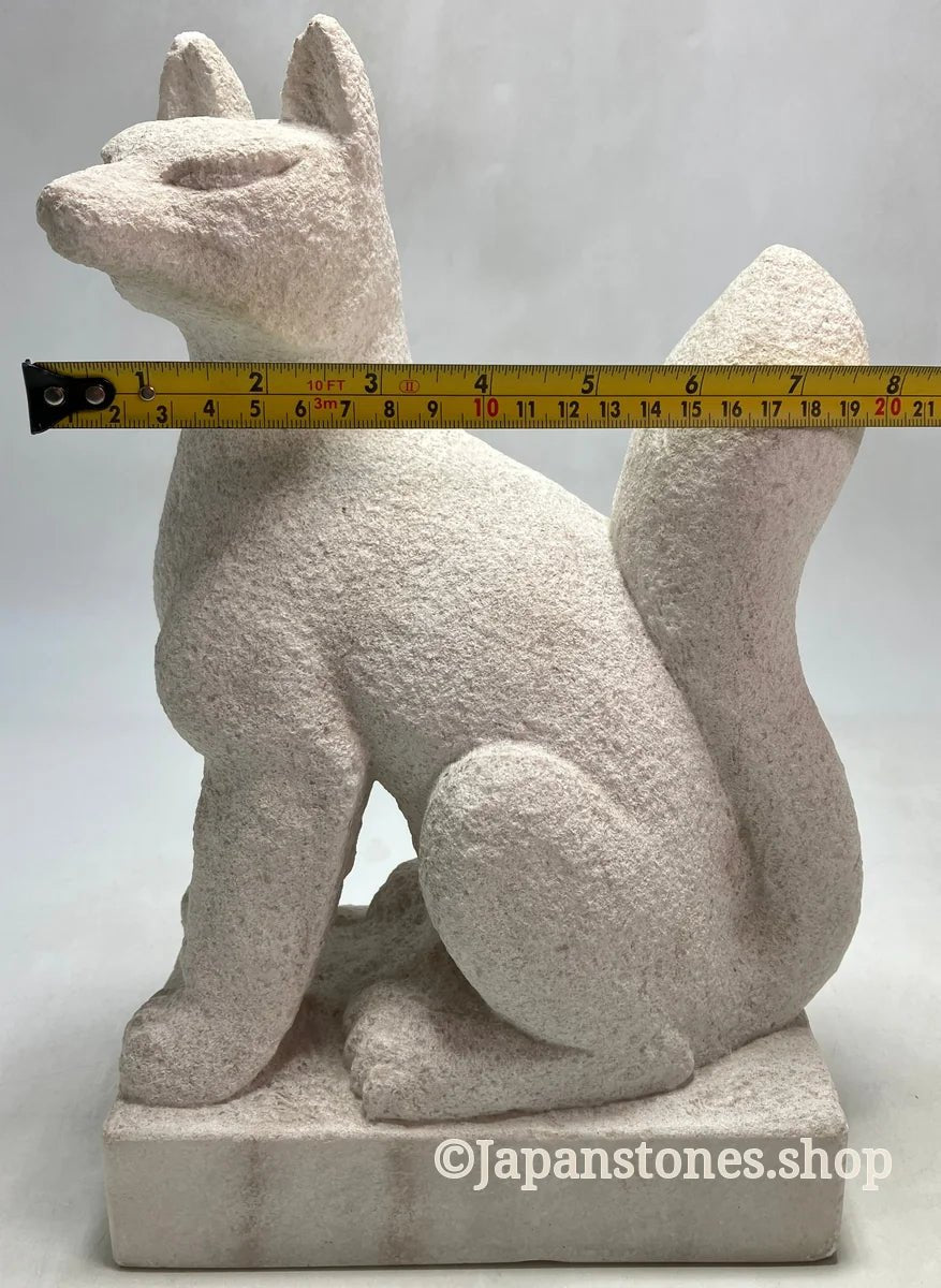 White fox Inari statue, Japanese kitsune guardian, Italian marble, front view — photo 3 of 25