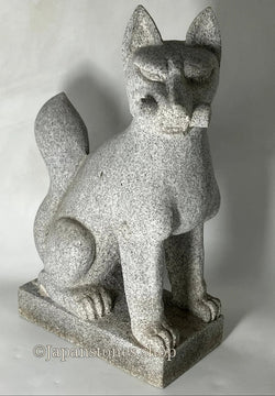 Inari Statue — Gray Granite Fox, Hanazawa Stone (Toyota, Aichi) — Handmade Shrine Guardian Sculpture Japan
