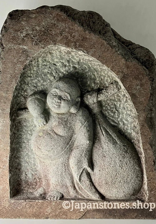 Budai Seven Lucky Gods Jizo Granite Stone Sculpture Handmade Japanese Garden