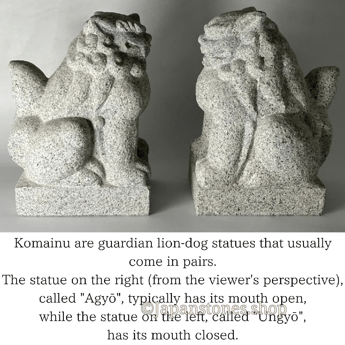Komainu Set Statue Granite Gray Stone Sculpture Shrine Handmade Japanese Garden — product photo 3 of 36