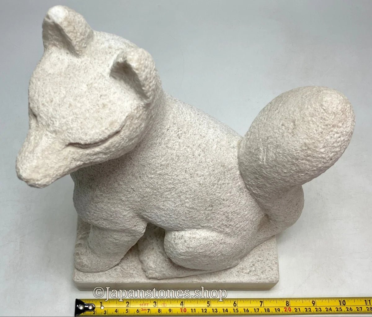 White fox Inari statue, Japanese kitsune guardian, Italian marble, front view — photo 9 of 25