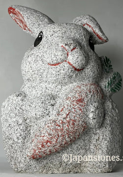 Small Gray Rabbit Figurine Granite Stone Sculpture Handmade Japan