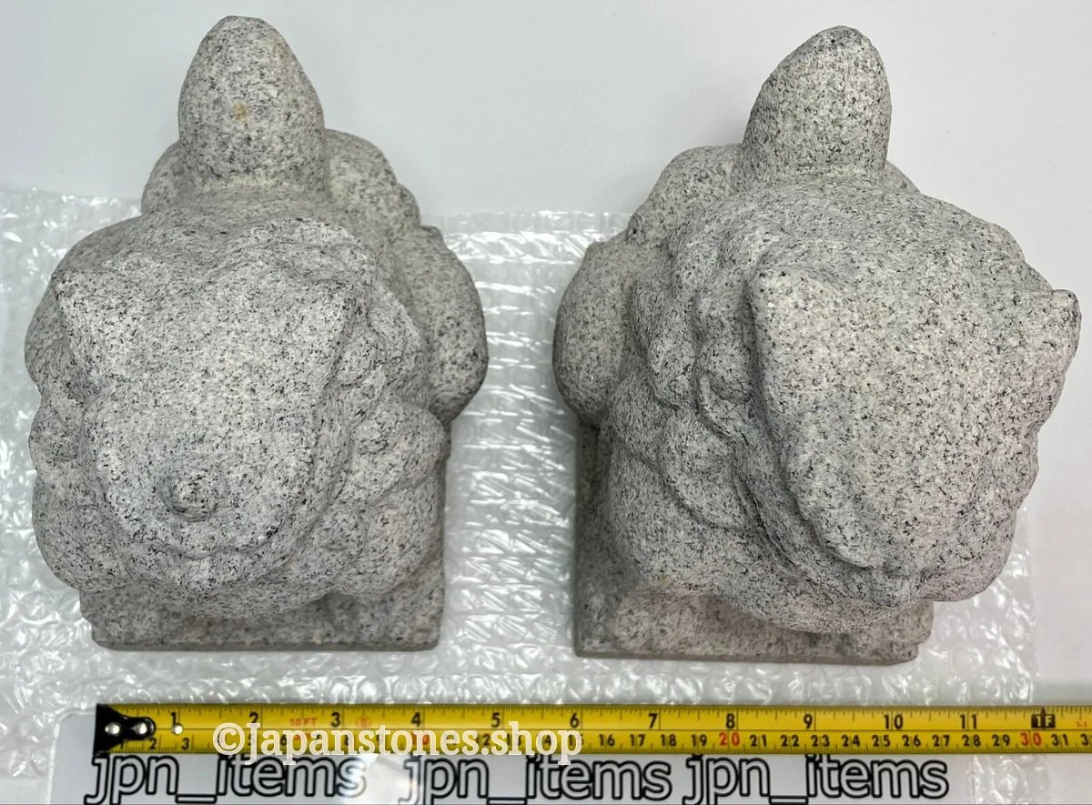 Komainu Set Statue Granite Gray Stone Sculpture Shrine Handmade Japanese Garden — product photo 6 of 36