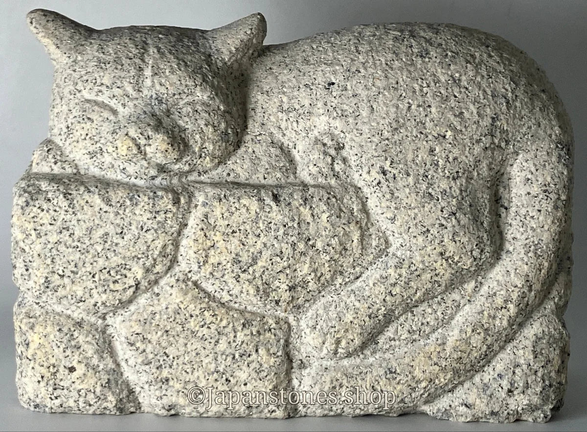 Sleeping Cat Kitten Statue Granite Stone Sculpture Handmade Japanese Garden — product photo 4 of 31