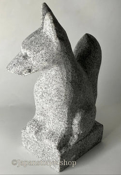 Fox Statue Granite Gray Stone Sculpture — Inari Shrine, Hanazawa Stone (2025) Handmade Japanese Garden Japan