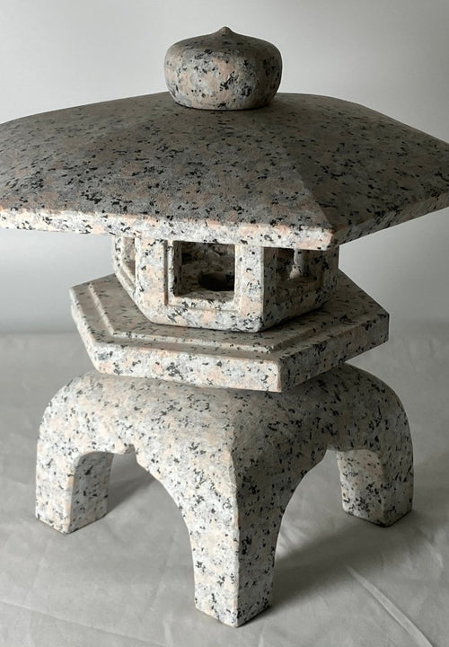 Zen Pink Gray Yukimi Stone Lantern Tourou Miniature Granite Japanese Garden Statue