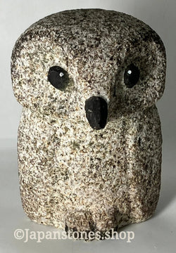 Small Owl Brown Gray Figurine Granite Stone Sculpture Japan Handmade