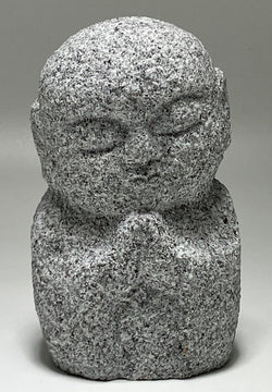Gray Gassho Jizo Statue Aji Granite Stone Sculpture Handmade Japanese