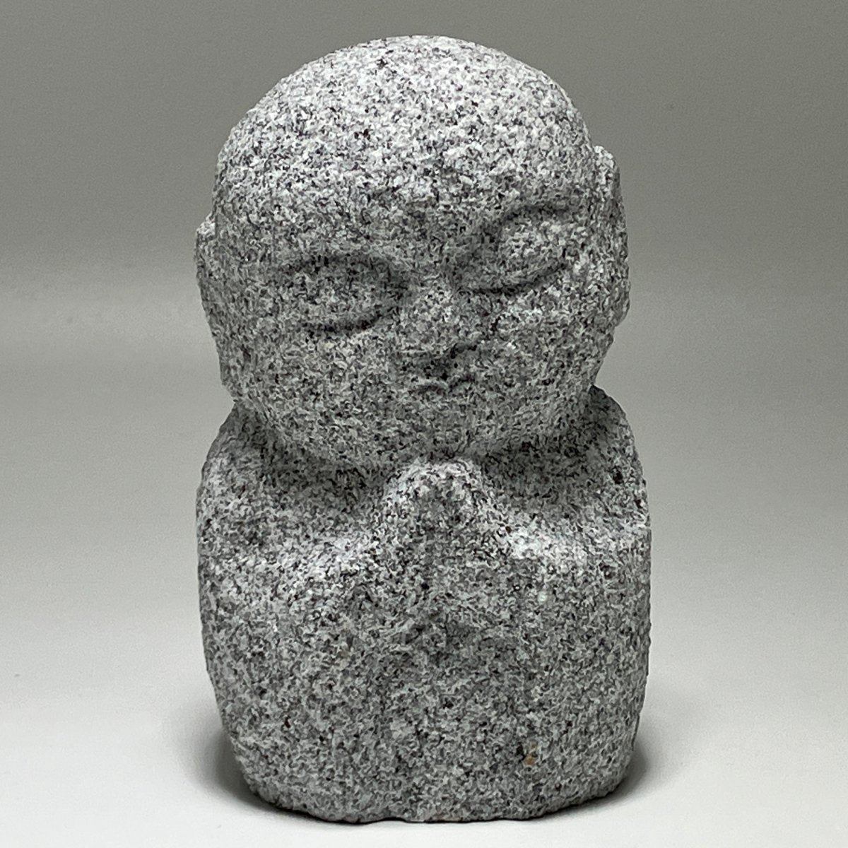 Gray Gassho Jizo Statue Aji Granite Stone Sculpture Handmade Japanese