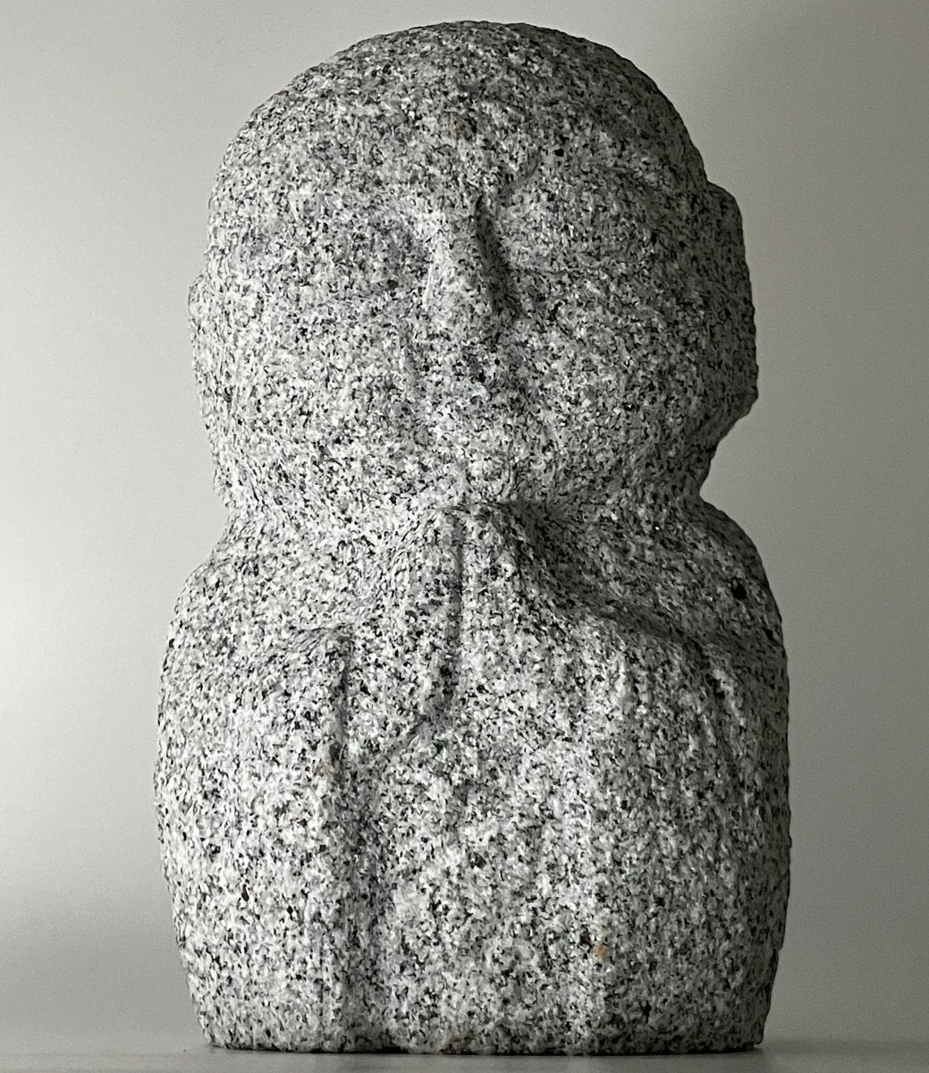 Gray Gassho Jizo Statue Aji Granite Stone Sculpture Handmade Japanese