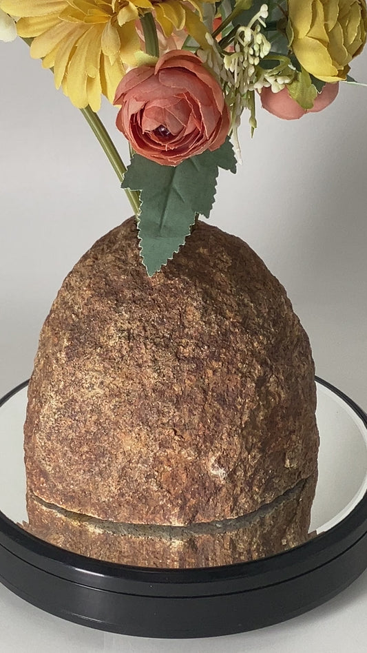 Brown Diorite Stone Vase Andesite Natural Sculpture Japan