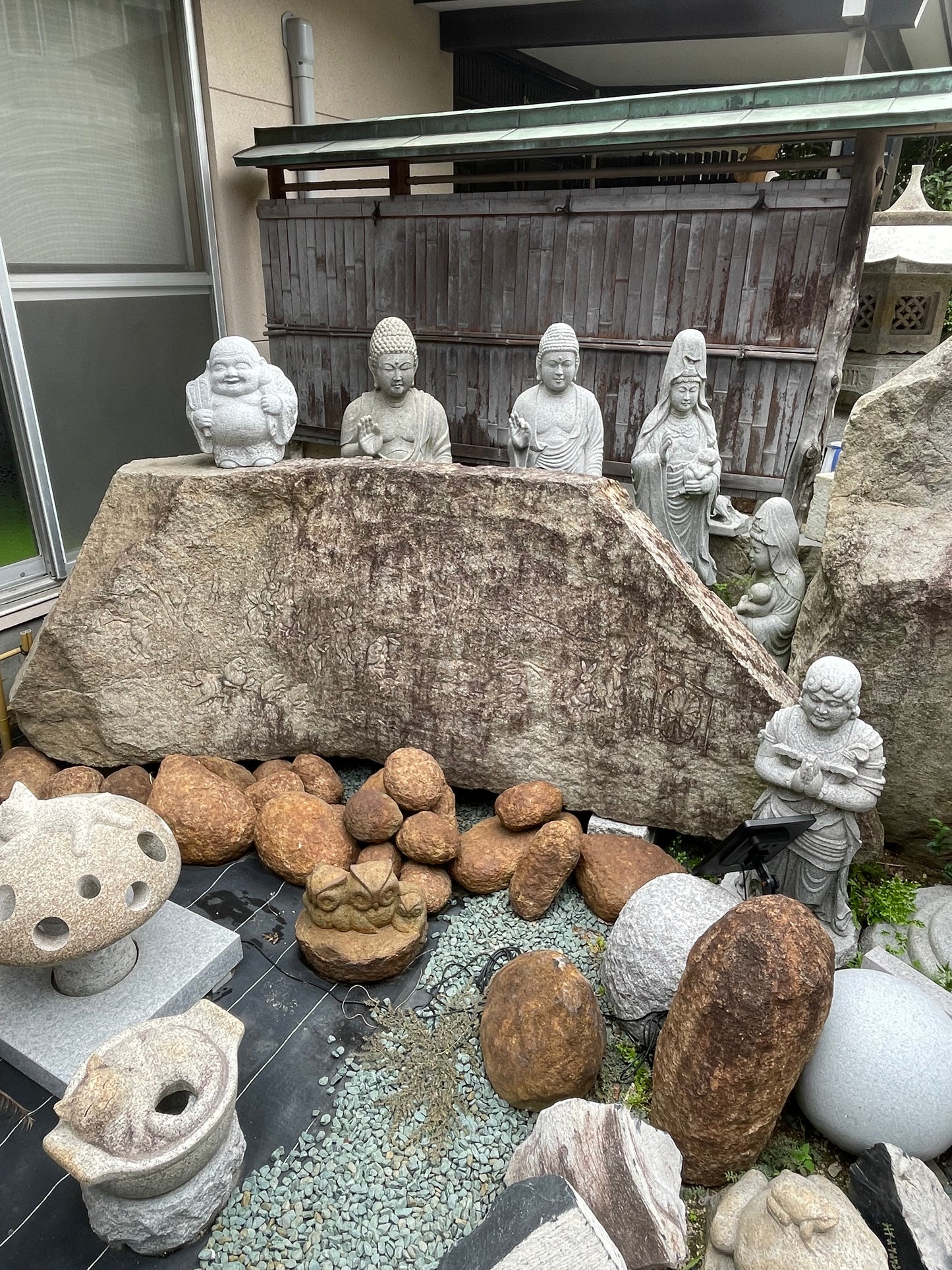 Oni Ogre Demon Statue Granite Aji Rust Stone Sculpture Handmade Japanese Garden