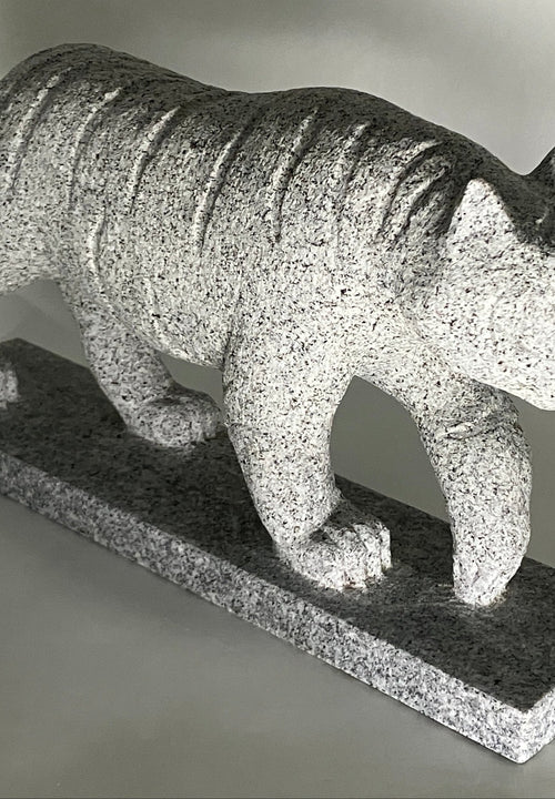 Tiger Statue Granite Gray Granite Stone Sculpture Handmade Japanese