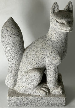 Medium Fox Statue Granite Gray Stone Sculpture Inari Shrine Handmade Japanese L