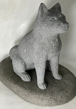 Middle Japanese Shiba Inu Dog Gray Andesite Stone Sculpture