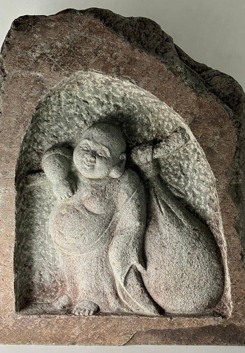 Budai Seven Lucky Gods Jizo Granite Stone Sculpture Handmade Japanese Garden