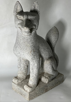 Medium Fox Statue Granite Gray Stone Sculpture Inari Shrine Handmade Repair