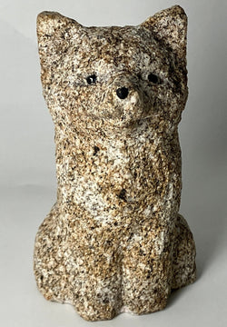 Brown Shiba Inu Dog Statue Granite Aji Stone Sculpture Handmade Japanese Garden