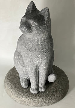 Middle Japanese Cat Gray Andesite Stone Sculpture