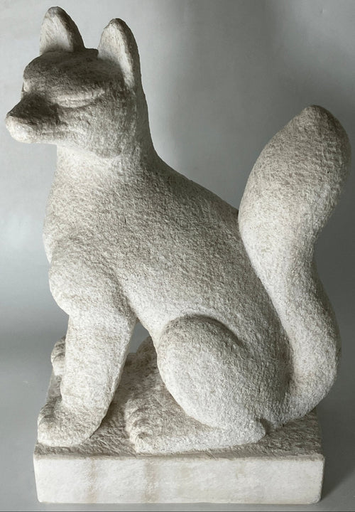 White Fox Statue Marble Stone Sculpture Inari Shrine Handmade Japanese Garden R