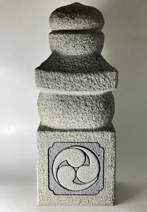 Gorinto Medium Andesite Gray Stone Three waves emblem Japanese Garden Statue