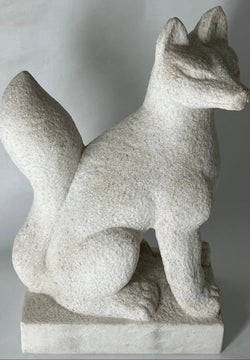 White Fox Statue Marble Stone Sculpture Inari Shrine Handmade Japanese Garden L