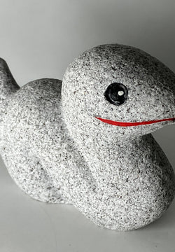 Small Gray Snake Granite Stone Sculpture Handmade Japan